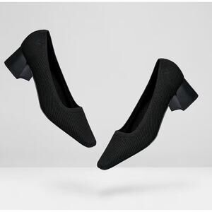 Vivaia Melody Block Heel Pump Black Sz 6 Knit Chunky Square Toe Minimalist Shoes